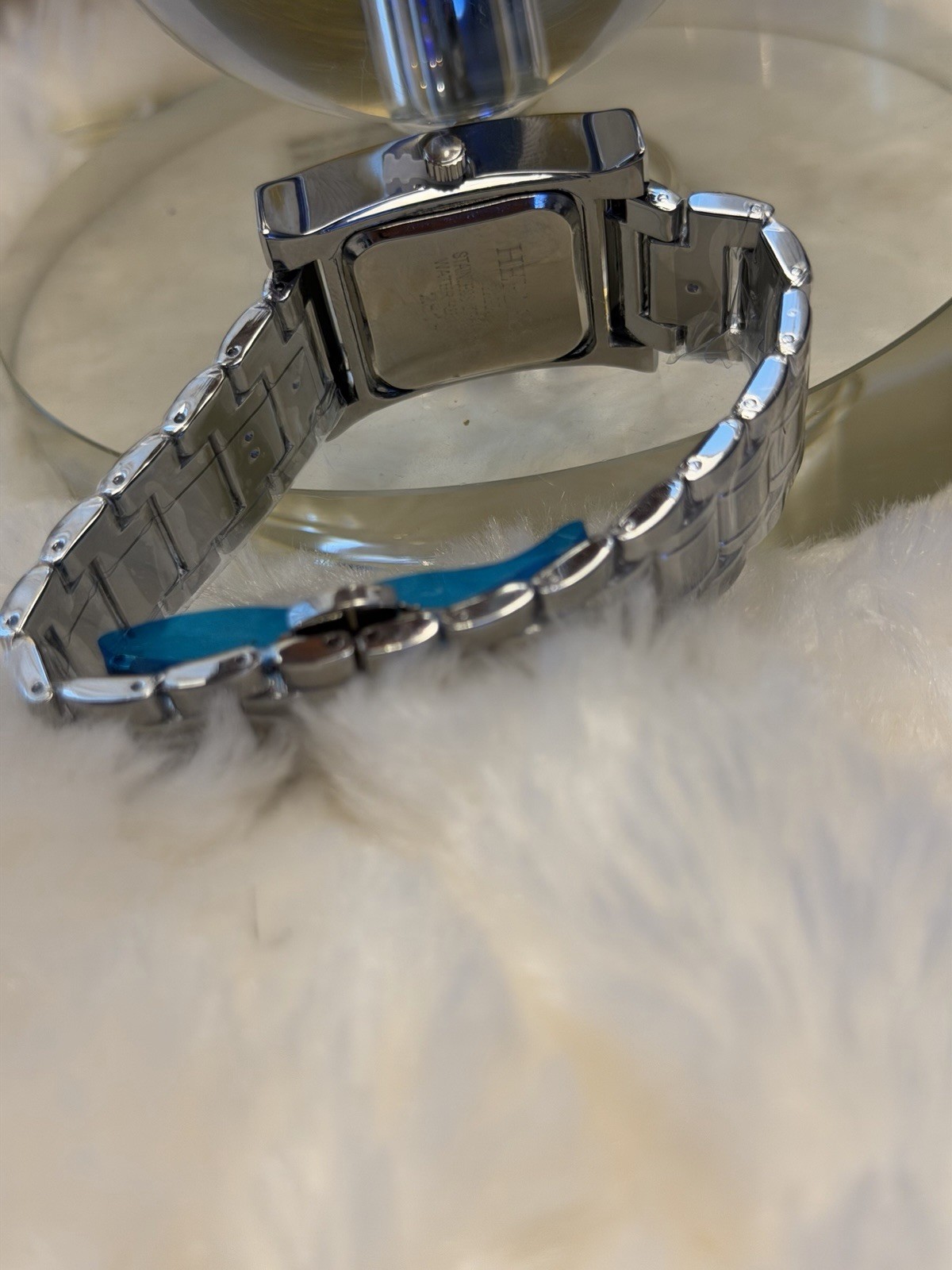 Hemes Quartz Rectangle Wristwatch Black Dial Silver Metal Bracelet