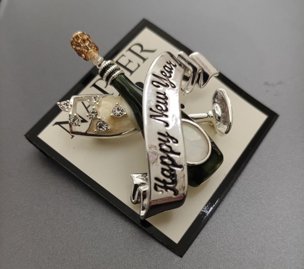 New Napier Two Tone Happy New Year Champagne Celebration Pin