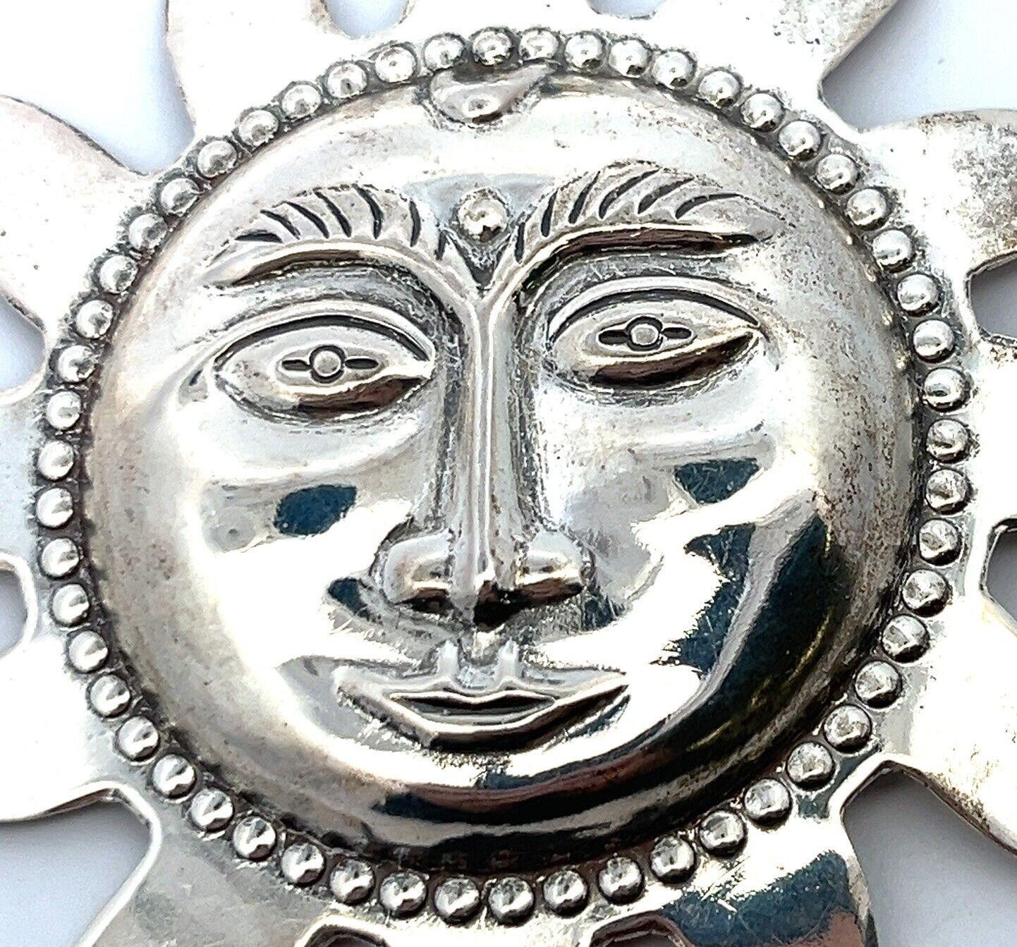 Vintage Mexico 925 Sterling Silver Large Sun God Pendant 15.7g