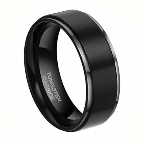 Men & Woman Tungsten Carbide Black Brushed Step Edge Wedding Band Ring set