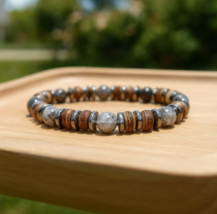 8mm Labradorite Larvikite Hematite Coconut Men’s Bead Bracelet Healing Jewlery