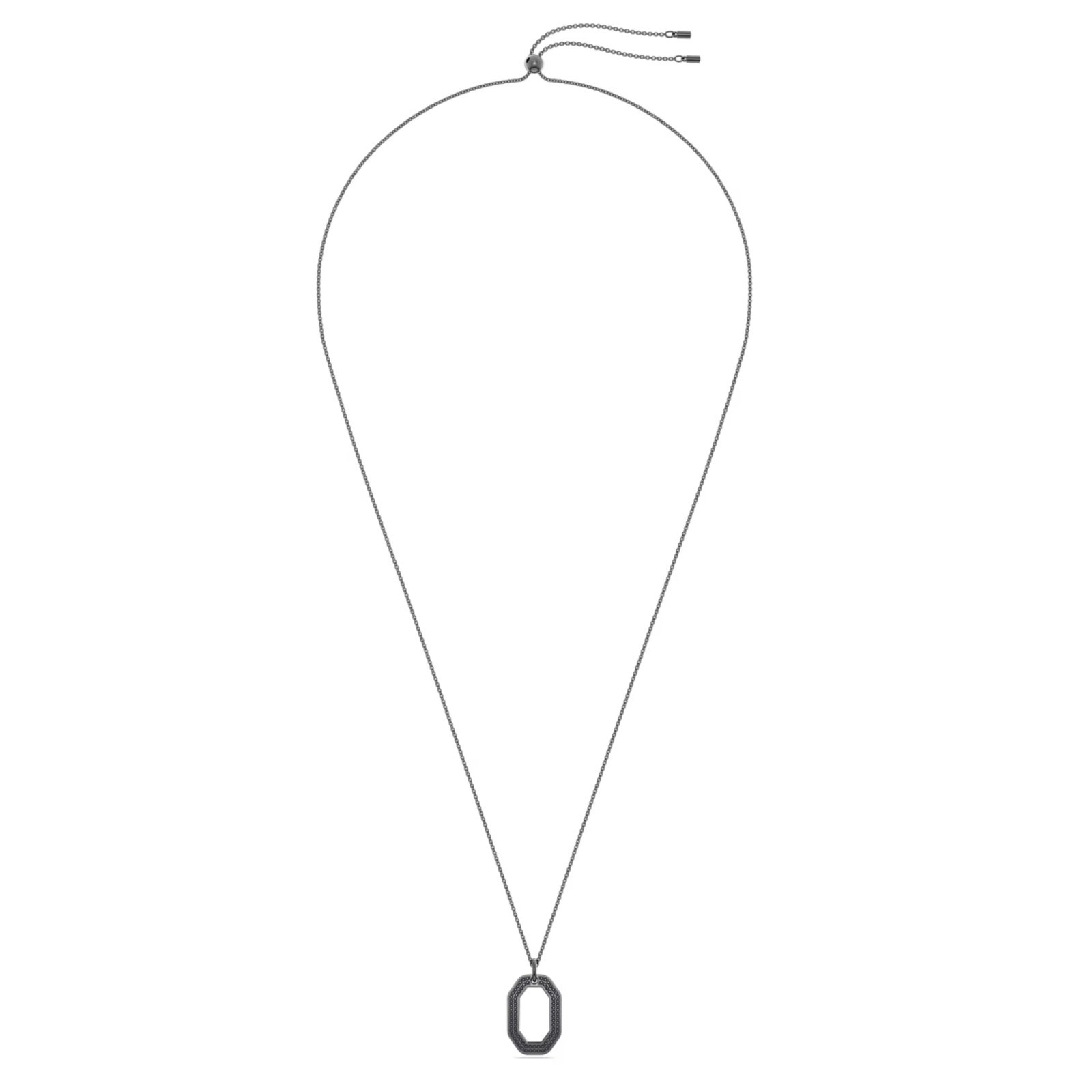 Swarovski Dextera pendant Octagon shape, Black, Ruthenium plated Long Necklace