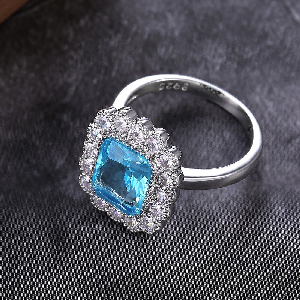 2.5 Ct Simulated Aquamarine Silver Plated Aesthetic Vintage Style Women Ring