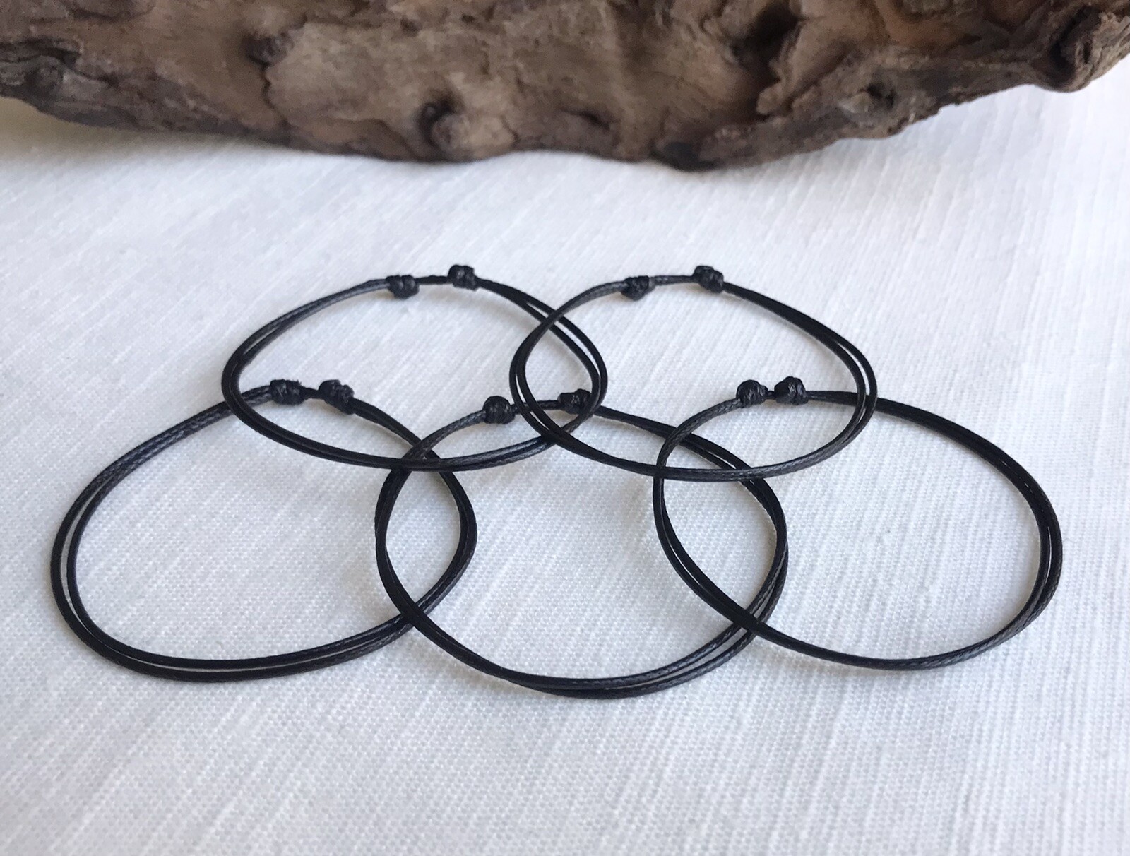 Black 1mm Durable Polyester Cord Adjustable Bracelet or Anklet Set Friendship