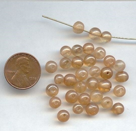 50 VINTAGE GLASS PEACH 6mm. To 8mm. ROUND SMOOTH BEADS 7295