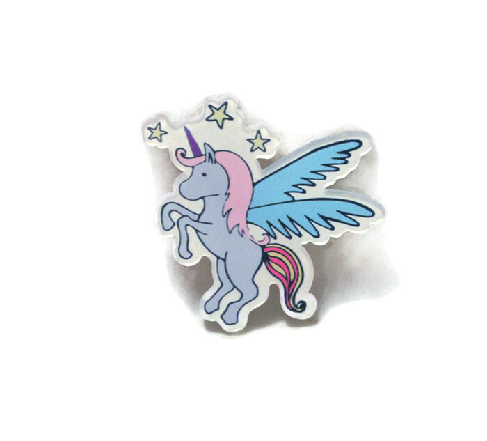 Unicorn Flamingo Watermelon and Citrus Novelty Brooch Cute Fun Retro