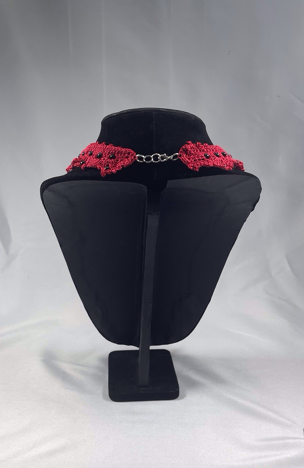 Vintage Handmade Goth Crochet Red & Black Choker Necklace by Odythia