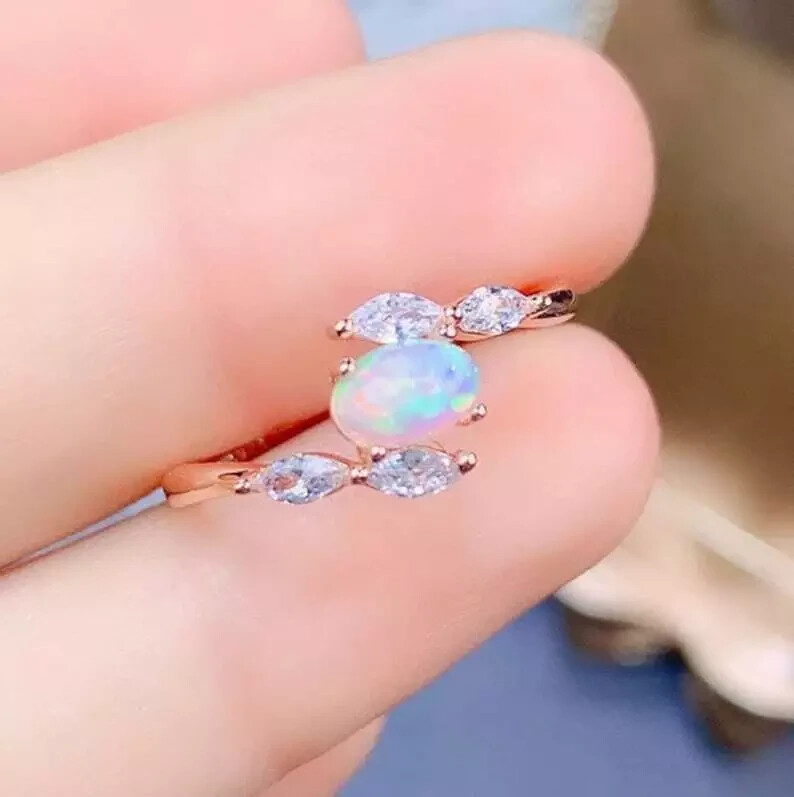 Ethiopian Opal Gemstone Women’s Ring Rose Gold Plated Silver wedding Ring