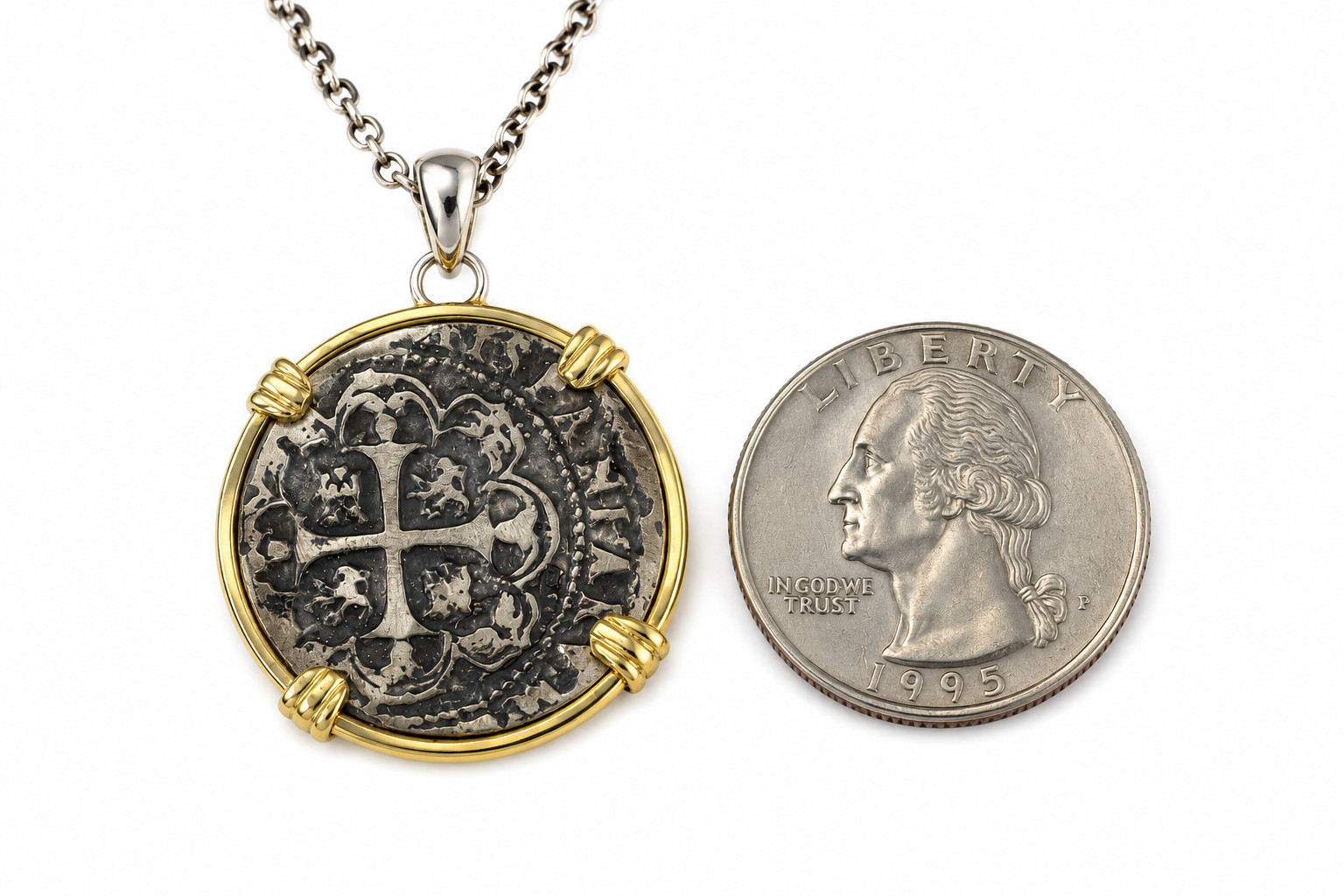 Spanish Atocha Ship Wreak Coin Pendant 46mm Treasure Coin | 13.4g 925 Silver