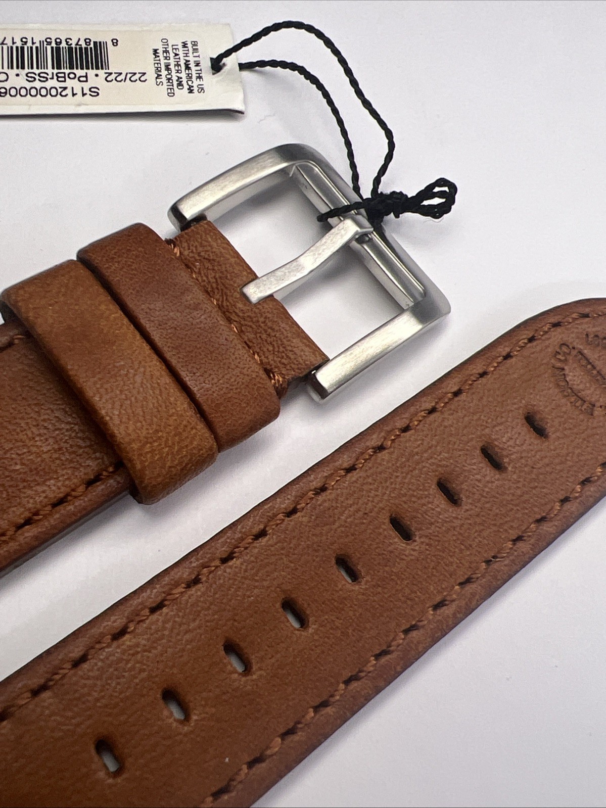 Filson Cognac Brown 22mm x 22mm Leather Watch Strap w/ Steel Tang Clasp