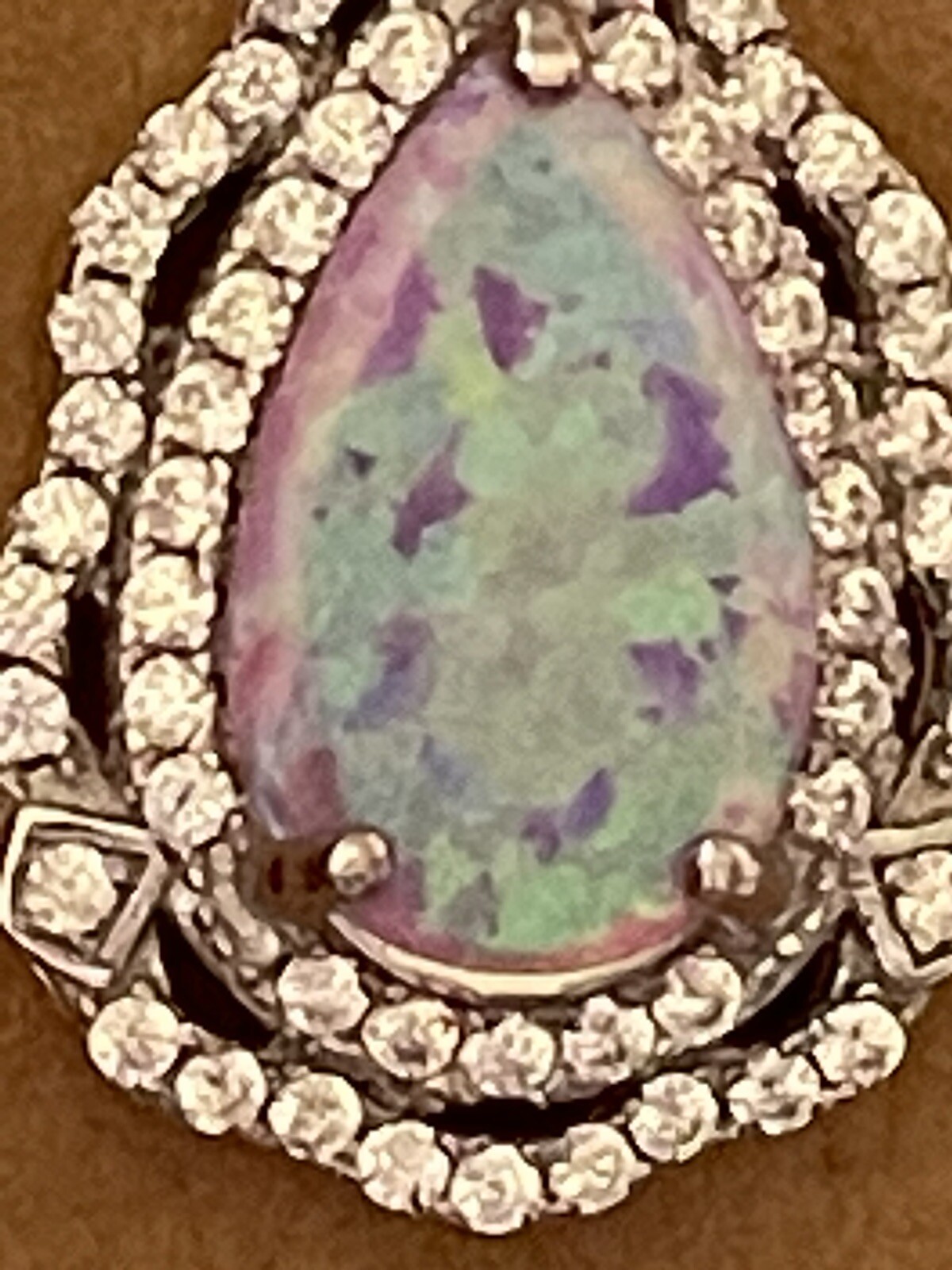 Sterling Silver Pear Pink Lab Opal CZ Necklace 22 Inch Chain
