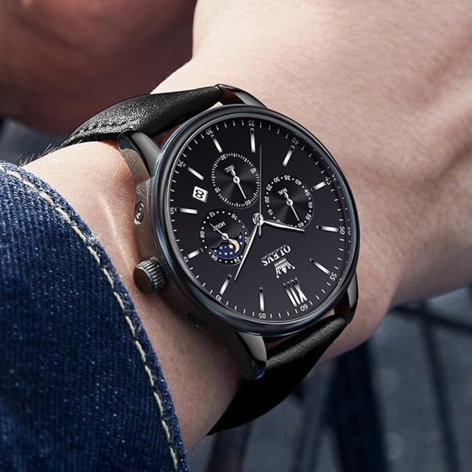 Waterproof Quartz Watch Men’s OLEVS Luminous Luxury Leather Men Strap Business