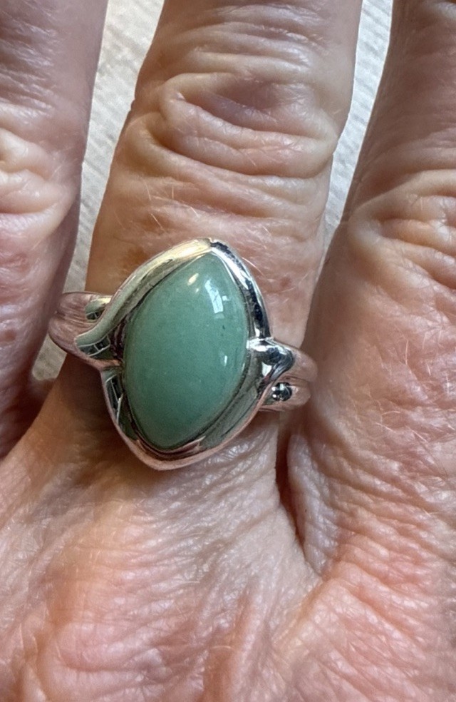 Ring Sterling Sterling Green Aventurine Marquise Shape Size 8 Bezel Set 6.3 Gram