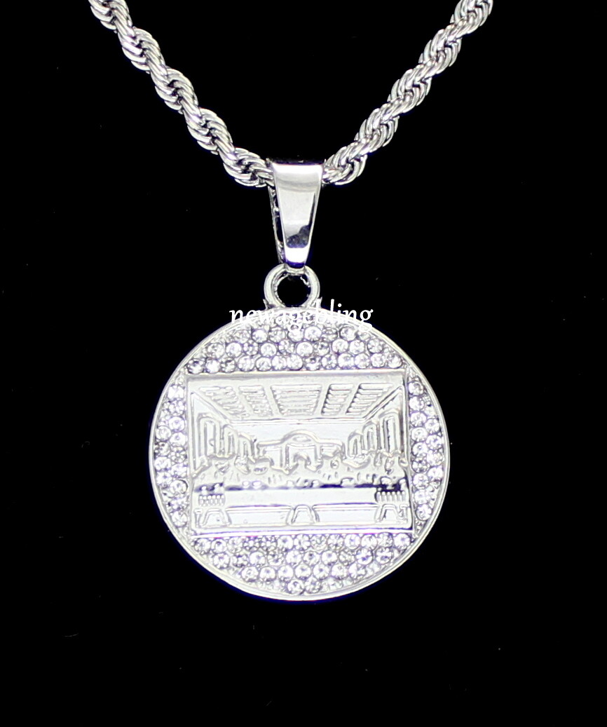 Round Last Supper CZ Pendant Silver Plated 24″ Rope Hip Hop Necklace