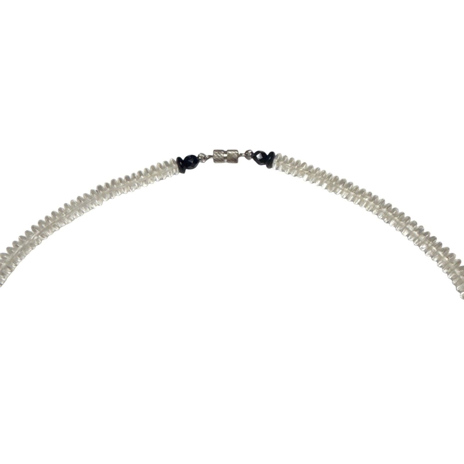 Handmade Beaded Necklace Clear Black Glass Beads White Center Stone Jewelry