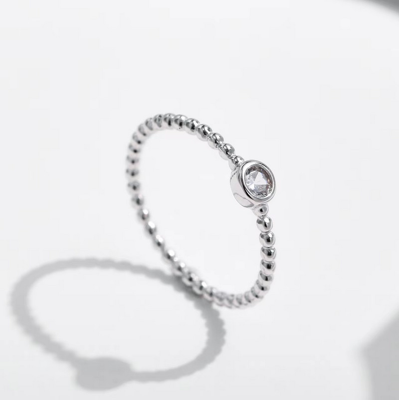 Delicate 925 Sterling Silver 0.1CT Moissanite Stackable Beads Ring (Size 5-9)