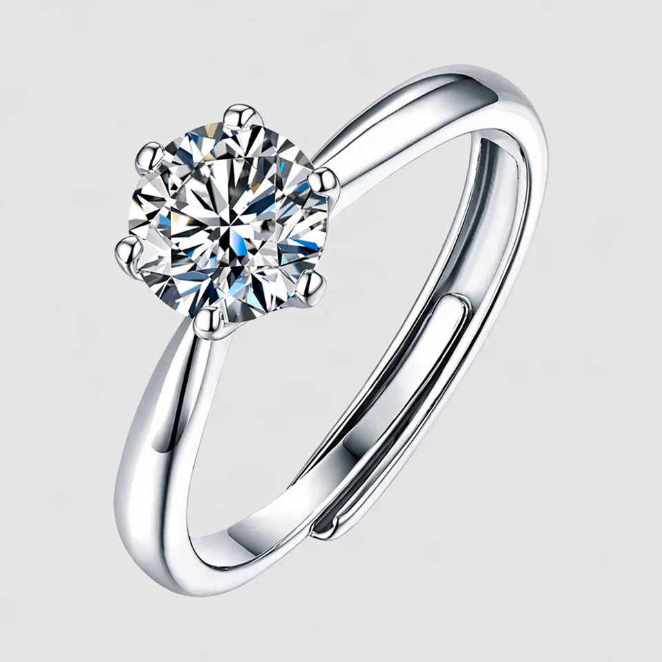 925 Moissanite Sterling Silver Stud Ring with adjustable size. 1.0-2.0 CT