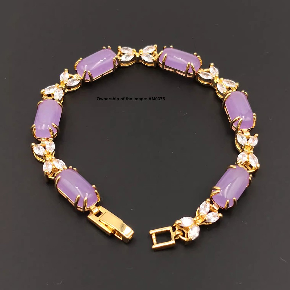 NEW Bracelet Heating Jade Yellow Plated Oval Purple Jade Bracelet Women 7.48INCH