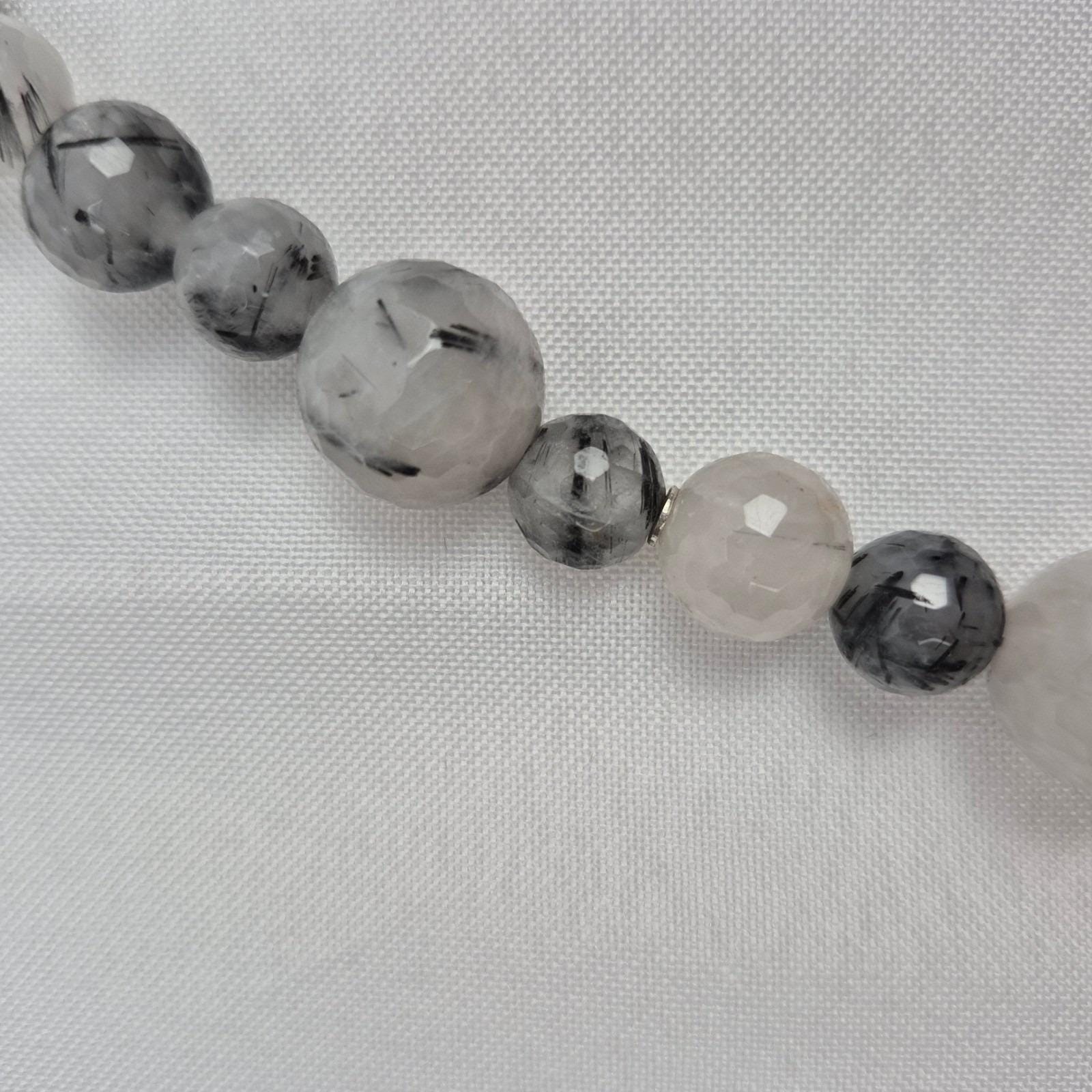 DTR Jay King Beaded Necklace Women 36″ Gray White Black Gemstone Long Strand 925