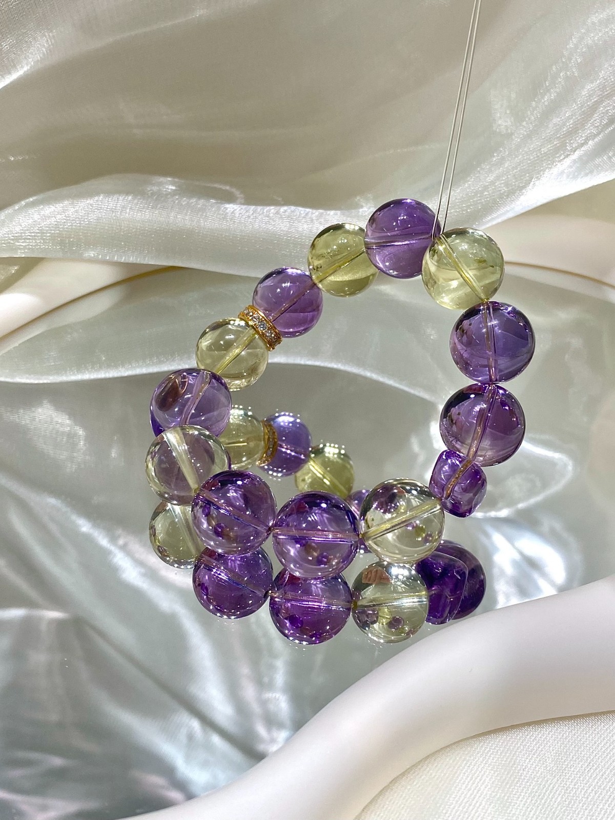 LUSA FEELA Natural Amethyst Citrine Crystal Beaded Stretch Bracelet Gift Box