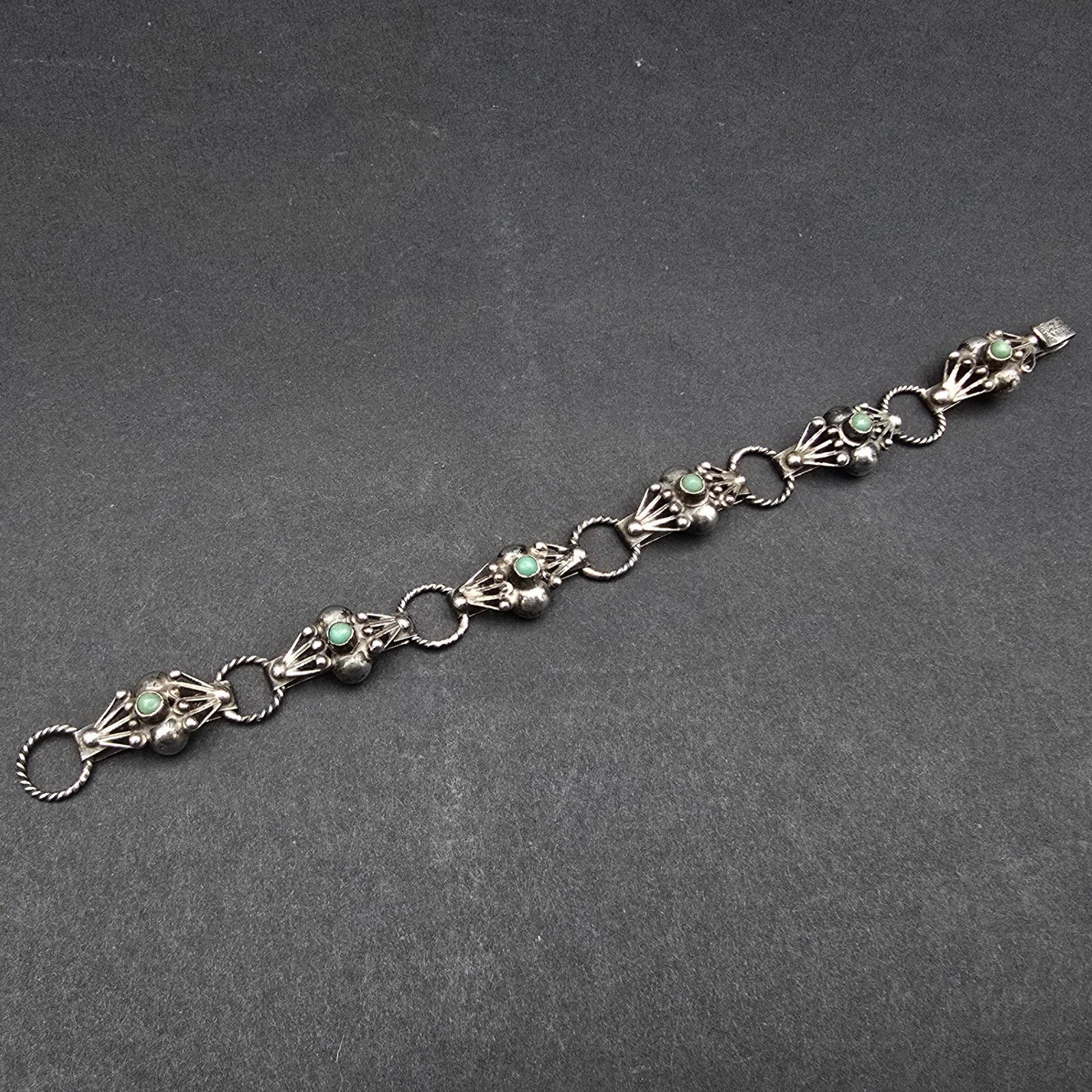 Vintage Mexican Sterling Silver 925 Turquoise Link Bracelet Mexico 7.25in