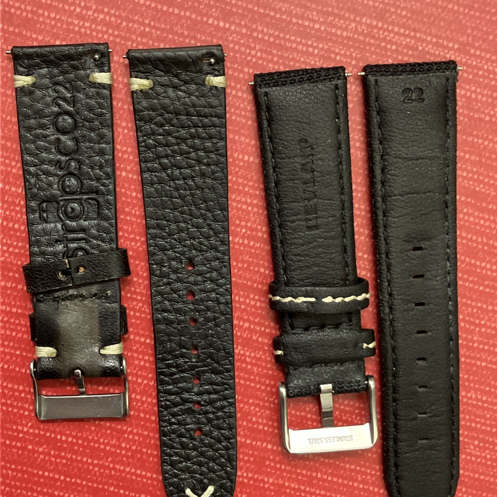 Lot Of 2 Watch Straps Bands 22mm Strapsco Leather made with Kevlar