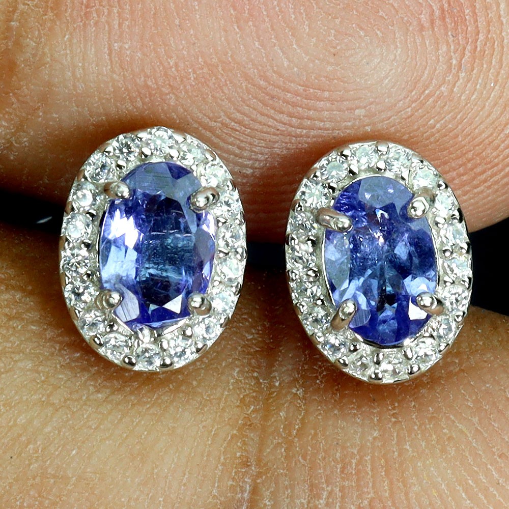 925 Sterling Silver Earrings Oval Tanzanite 6x4mm Natural Gemstone Jewelry