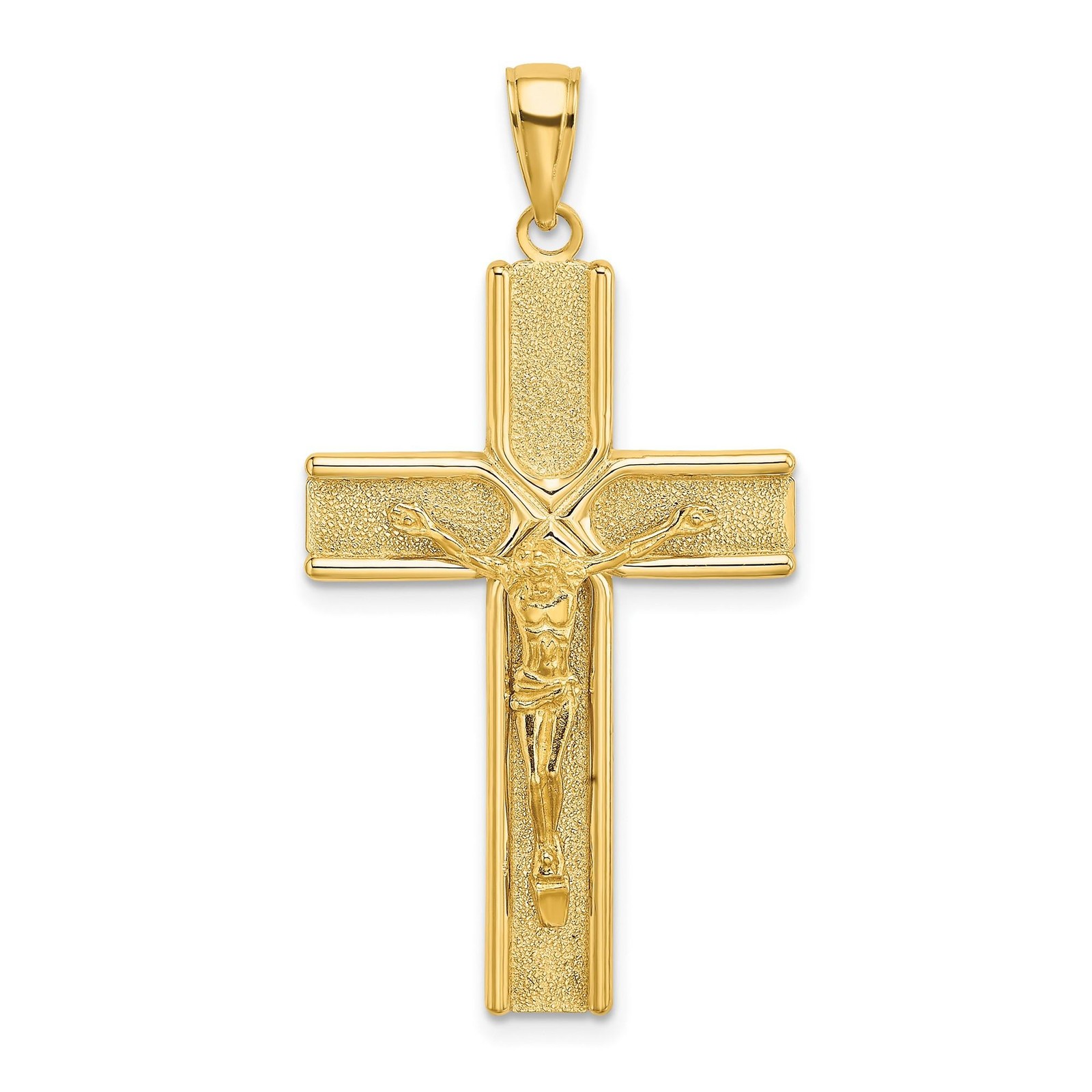 14k Real Gold Crucifix Cross Pendant Necklace for Men Women Catholic Jewelry