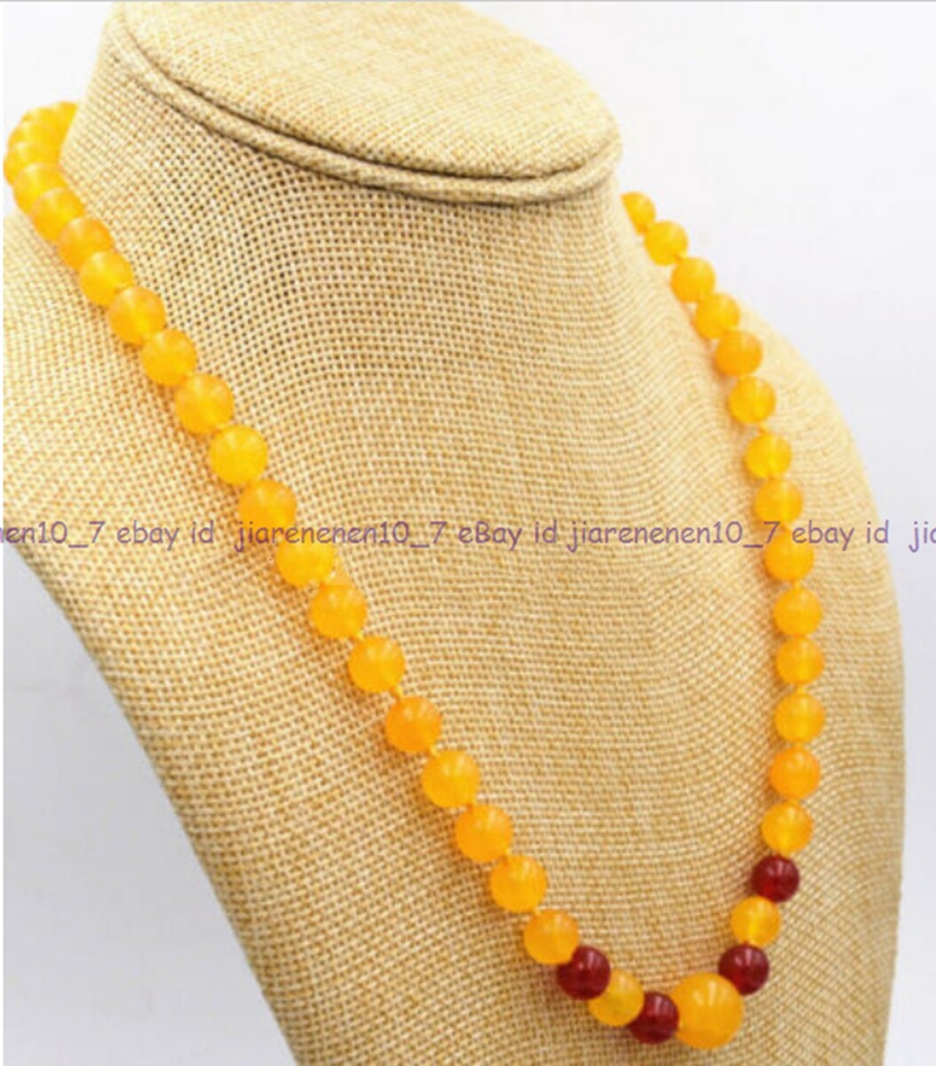 Natural 8/10mm Yellow Topaz Red Jade Round Beads Gems Necklace 18/20/22/24/28”