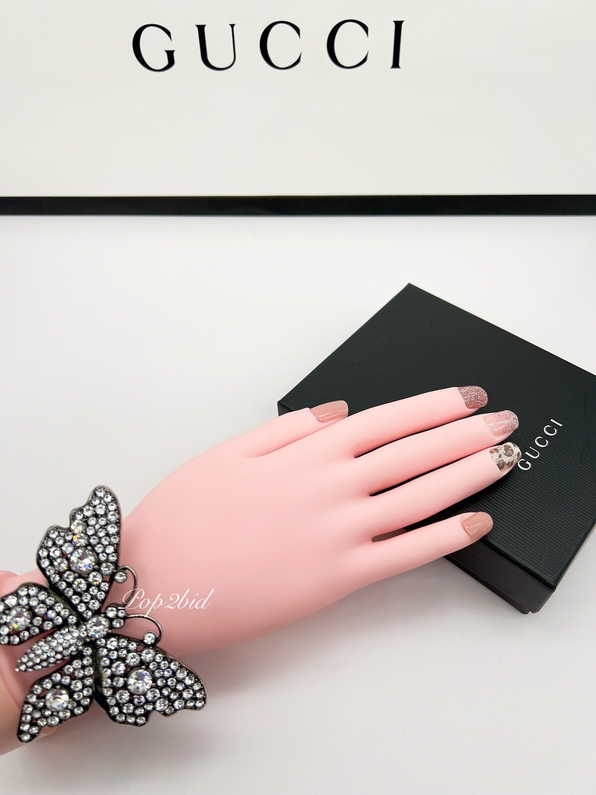 NWT 100% Authentic GUCCI Crystal Butterfly Web Strap Adjustable Bracelet