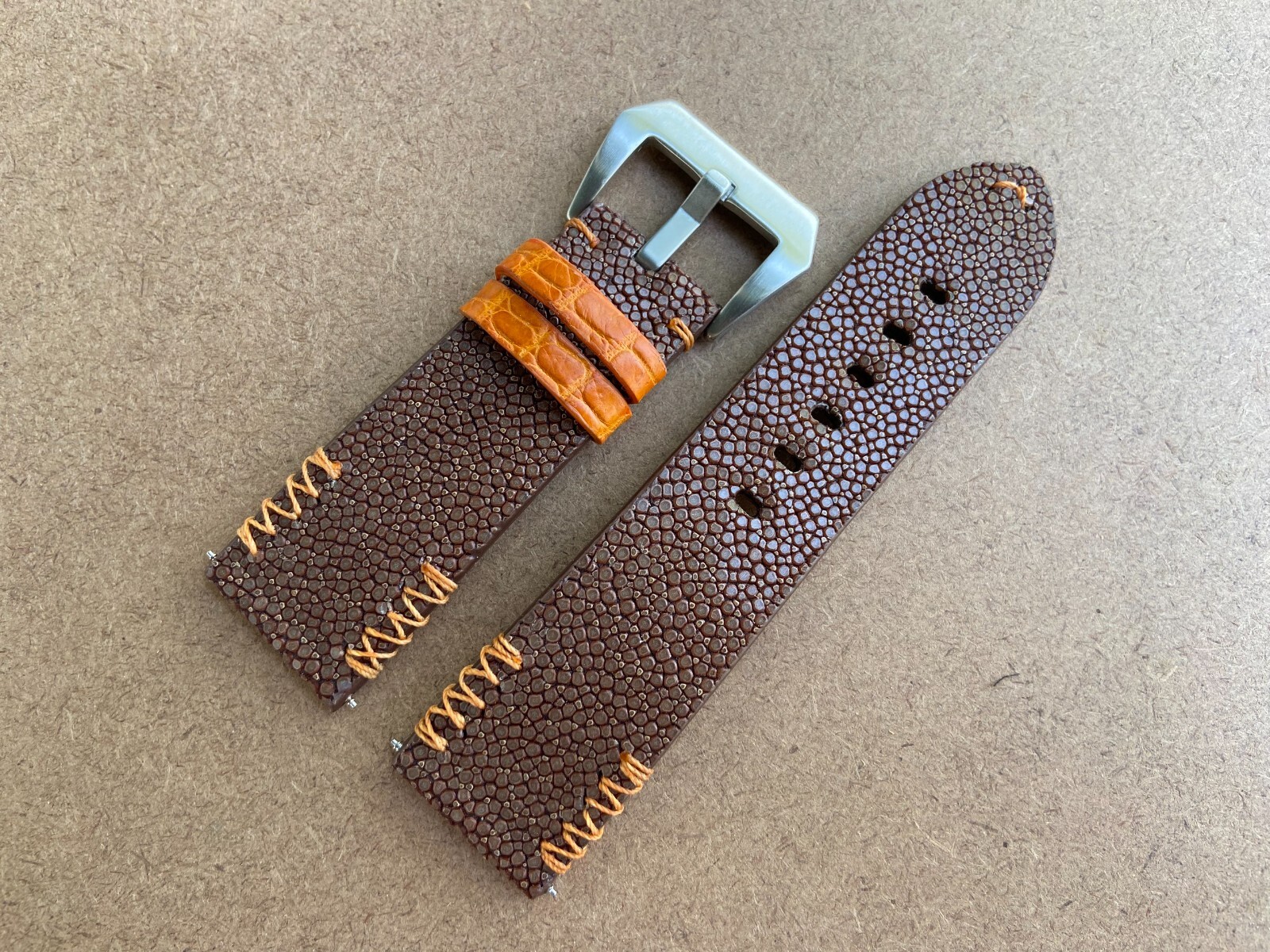 Brown Stingray Leather Watch Strap Band, Size 18mm 19mm 20mm 21mm 22mm 24mm 26mm