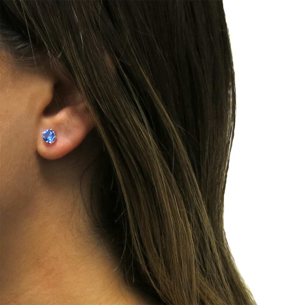 925 Sterling Silver 2.00ct Tanzanite Round 6mm Stud Earrings Women