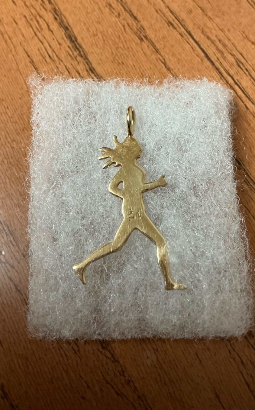 14K Gold Pendant~Female Marathon, Runner, Jogger~2gm. over 1”, preowned, unused.