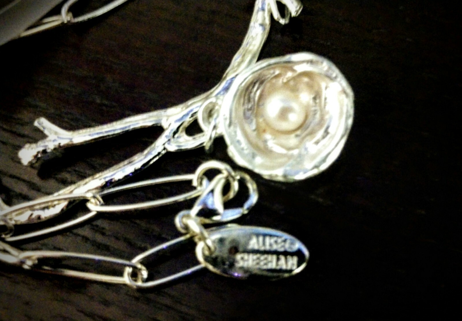 Elegant 1 Pearl Necklace Silver Tone~ Bird Nest Branch~Wishnest by Alise Sheehan
