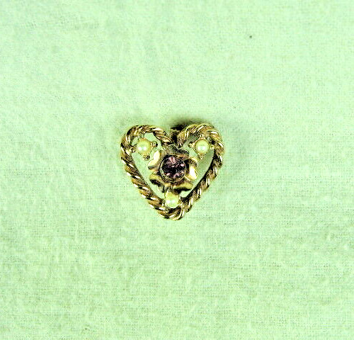 HEART Faux Amethyst Stone Faux Pearl & Goldtone