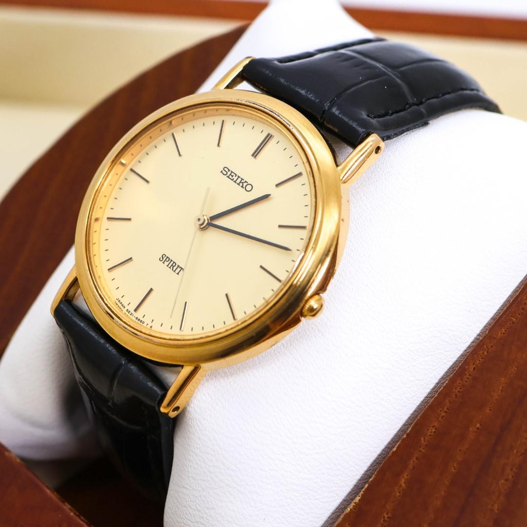 Working SEIKO SPIRIT wristwatch, gold, Kanto Railway engraving, rare item, 3416