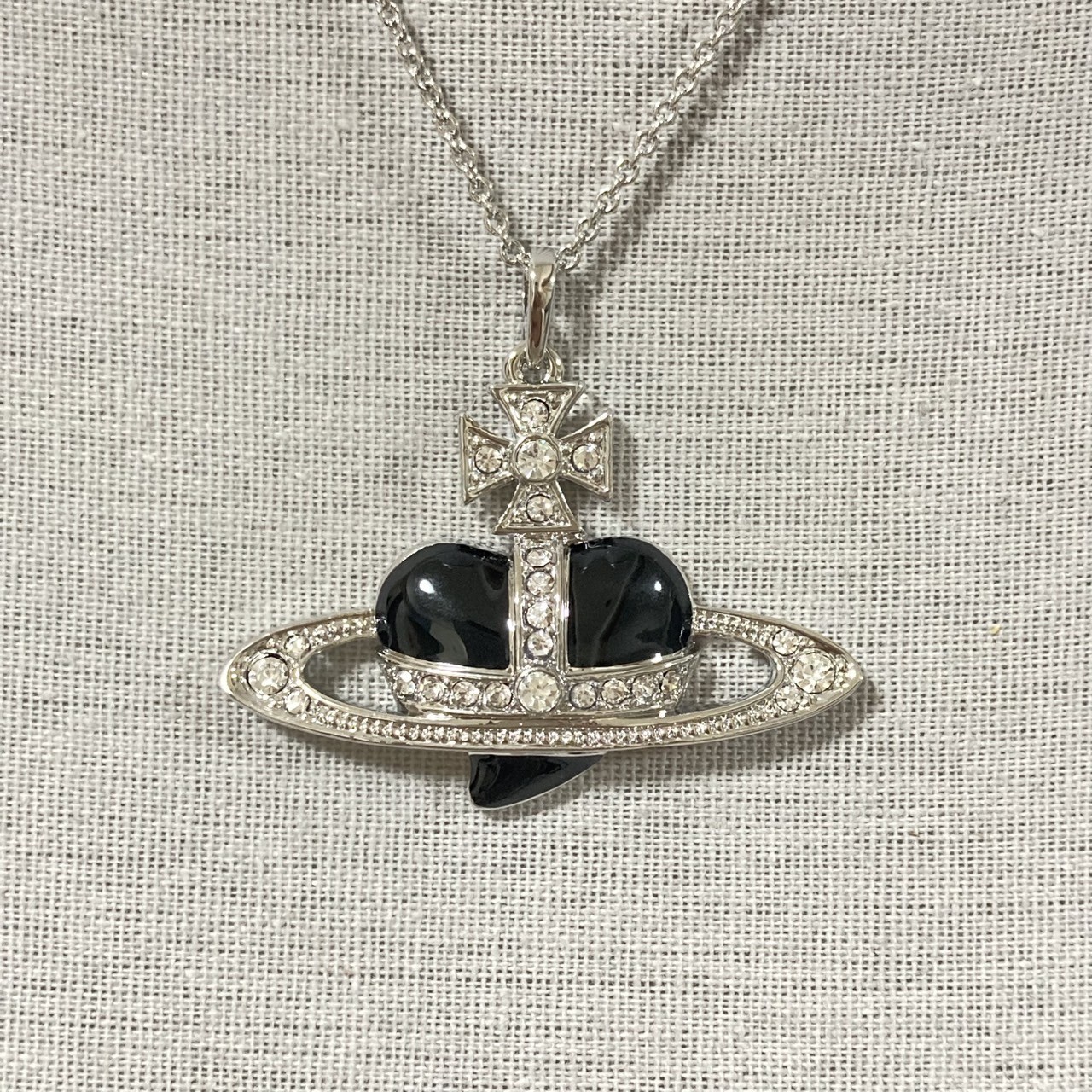 Vivienne Westwood Necklace large orb heart silver black T:4×6.5cm NO BOX