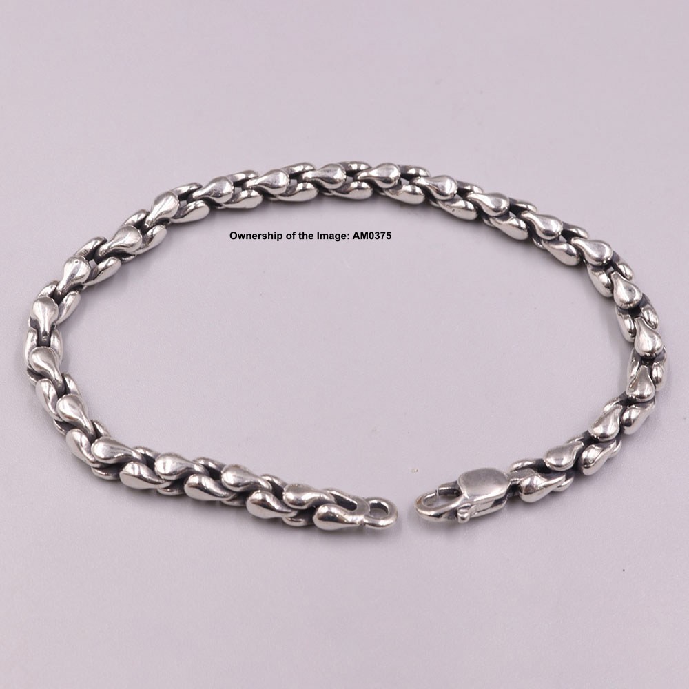 Pure 925 Sterling Silver Bracelet 5.5mm Pear U-Shaped Link Chain Unisex 8.26inch