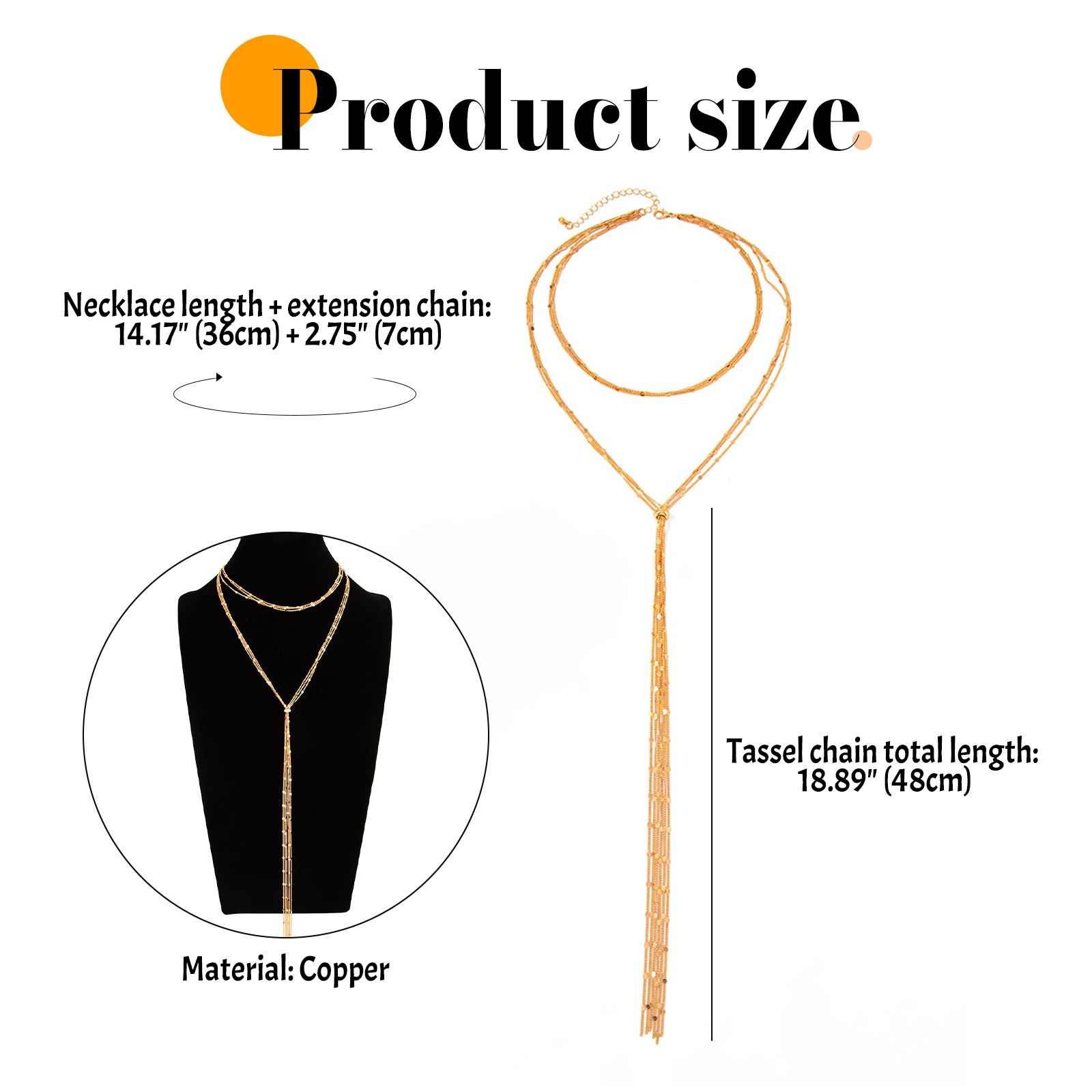 Women’s Y-Shape Back Chain Long Fringe Necklace Slide Adjustable Body Jewelry