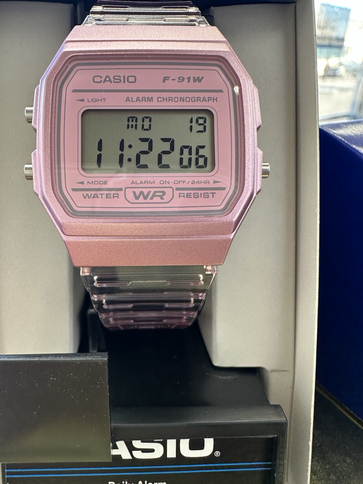 Casio F91WS-4, Digital Chronograph Watch, Pink Jelly Resin Band, Alarm, Date,