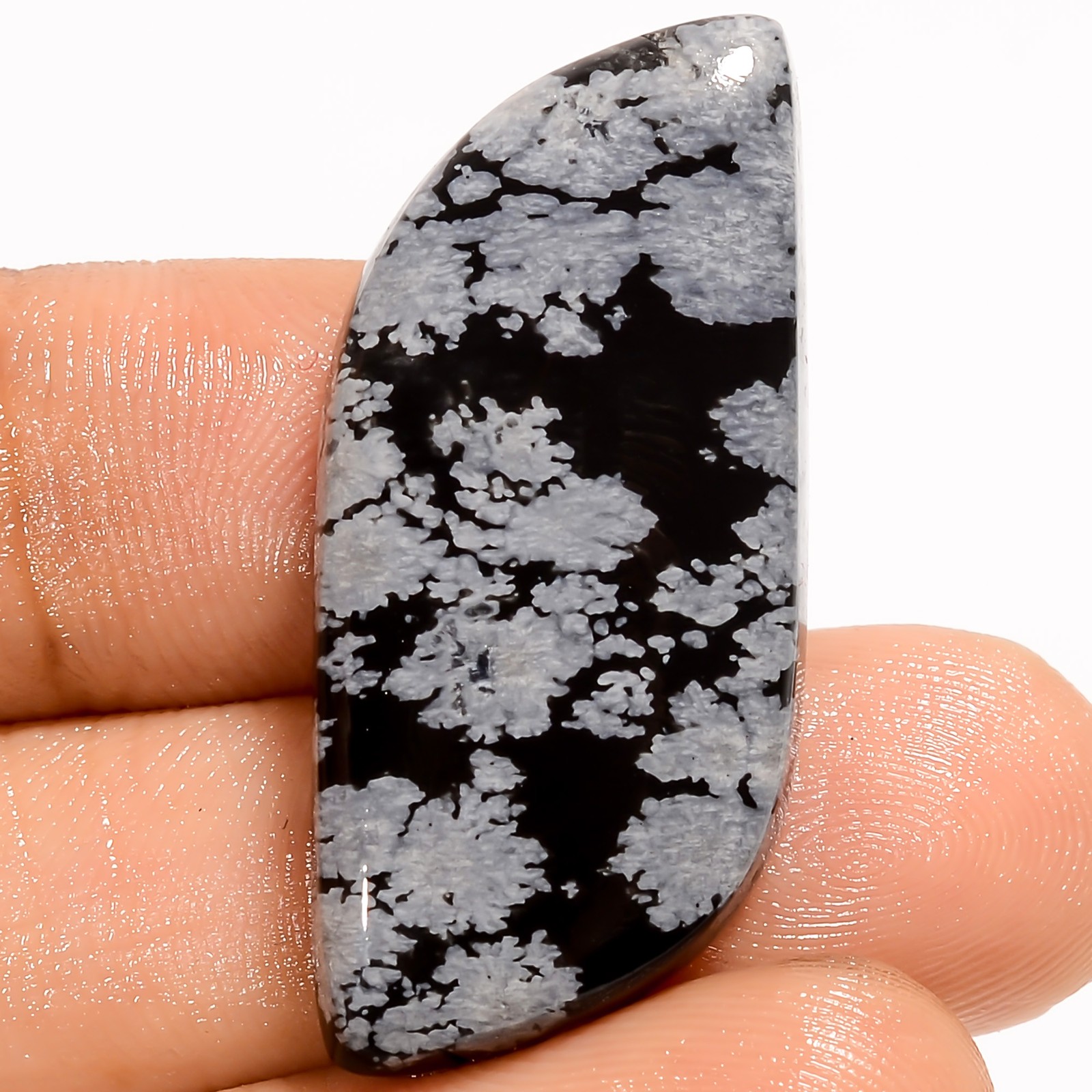 Natural Snowflake Obsidian Fancy Shape Cabochon Gemstone 30 Ct 35X15X6mm UG-2147