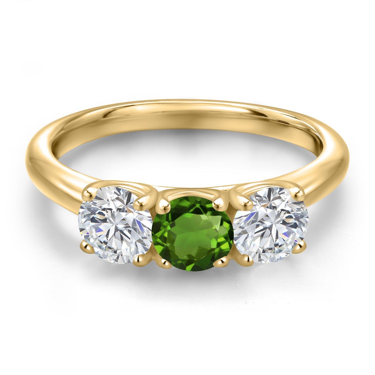 18K Yellow Gold Plated Silver Green Chrome Diopside and Lab Grown Diamond