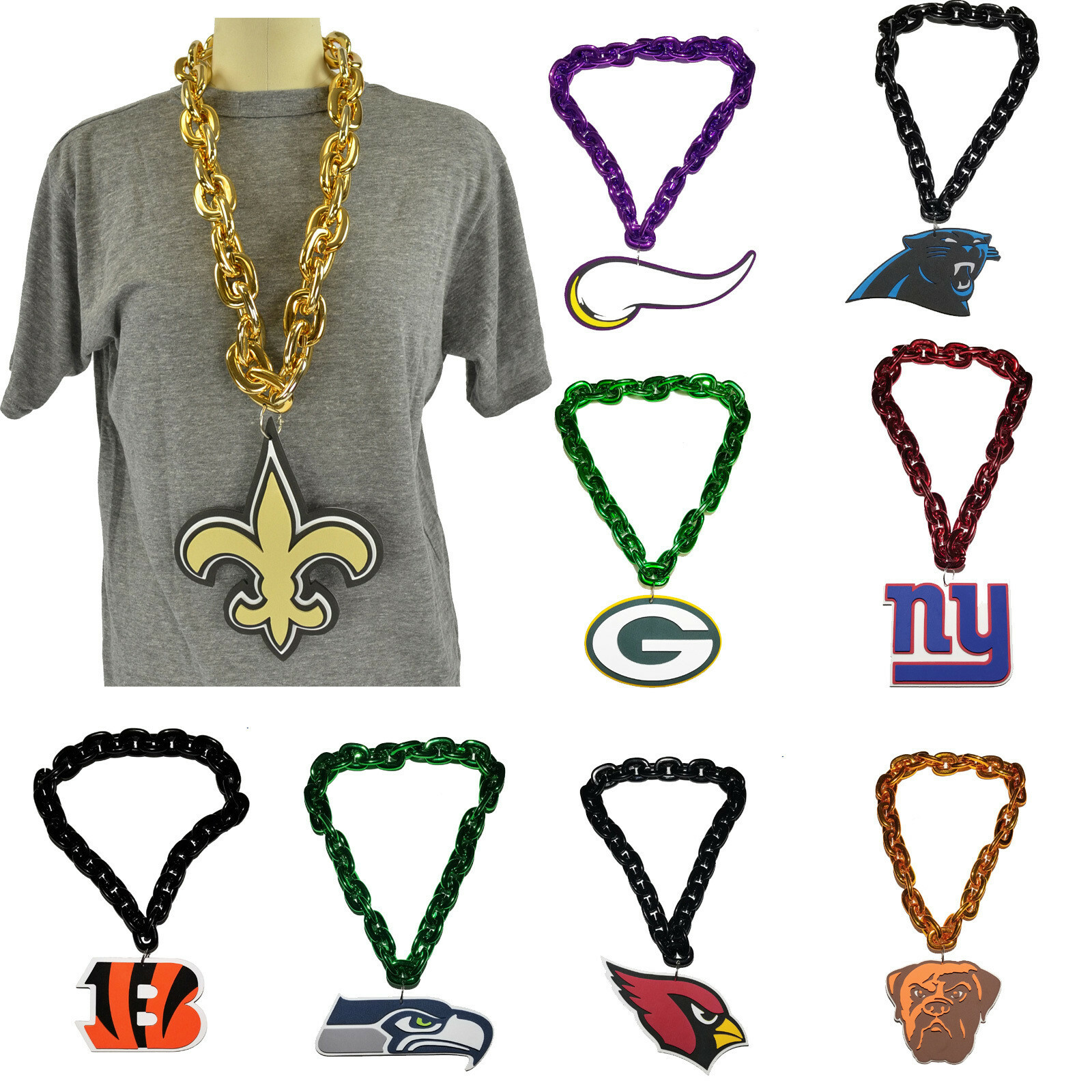 New NFL PICK YOUR TEAM Fan Chain Necklace Foam Magnet – 2 in 1