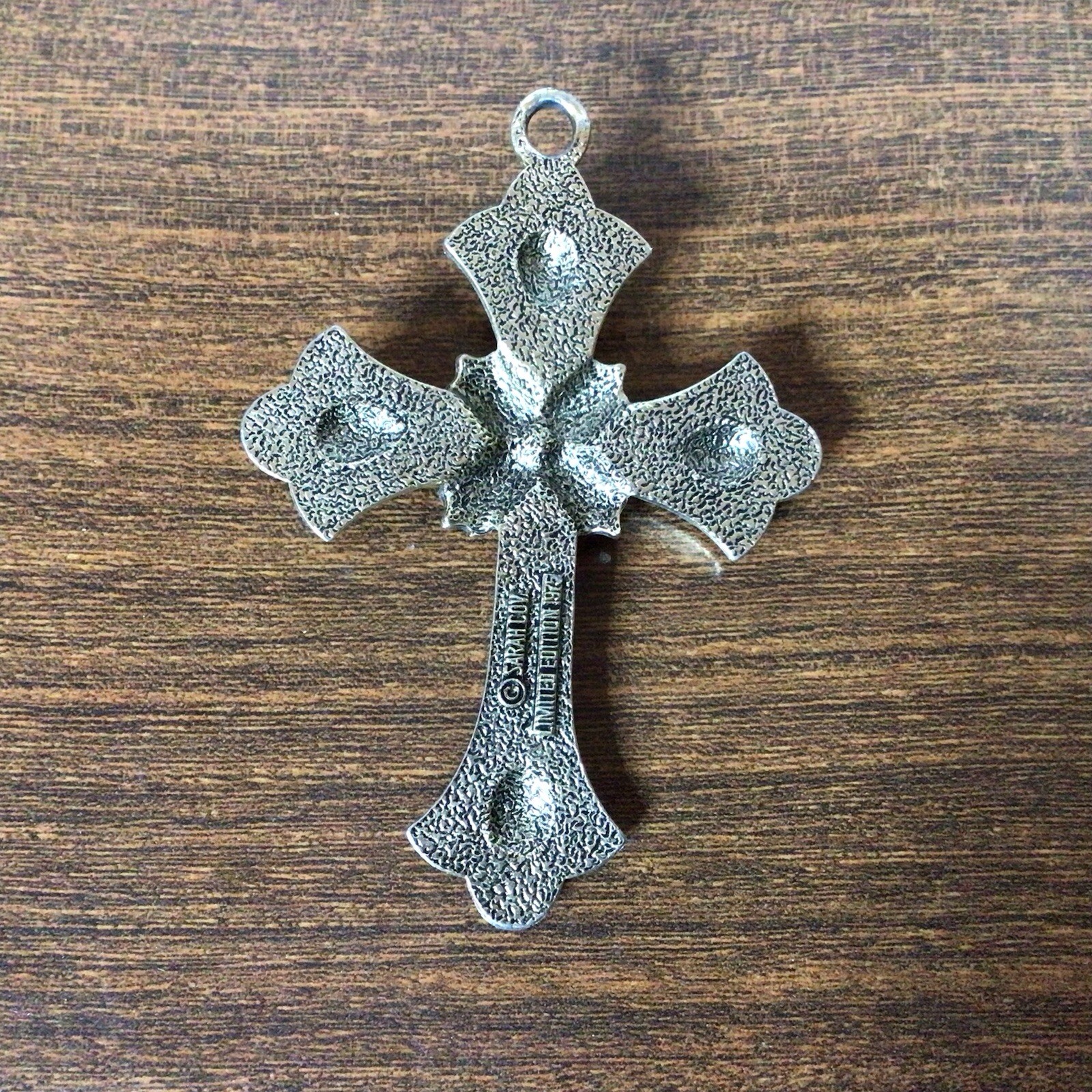 Vintage Sarah Coventry 1975 Cross Limited Edition Pendant Faux Pearl 3.75 in