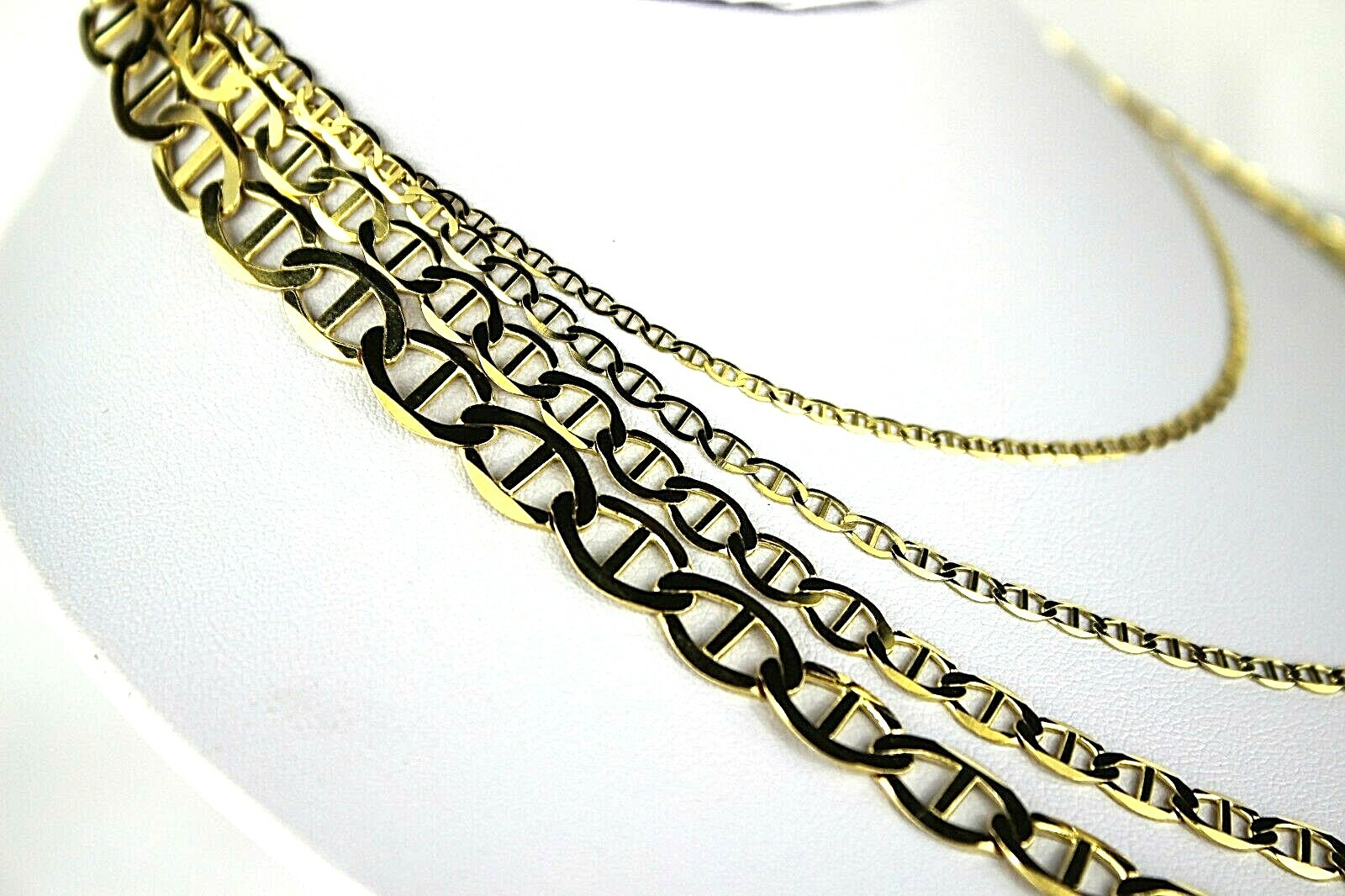 10K Solid Yellow Gold Mariner Link Chain Necklace Men Women 2mm~7.5mm 16″~30″