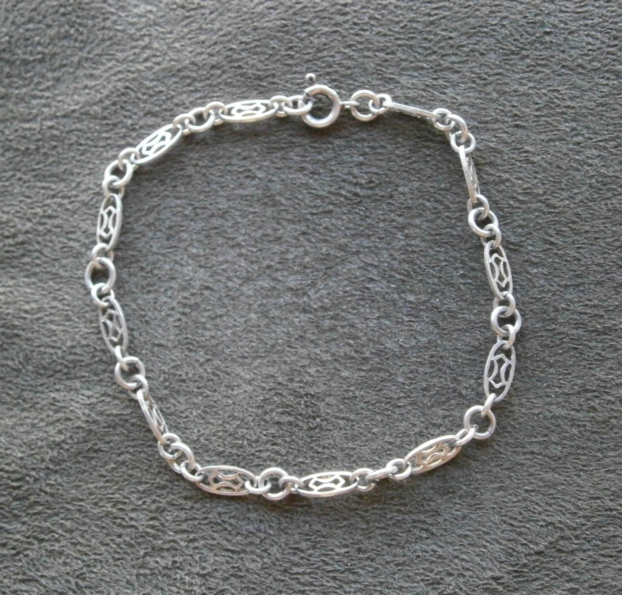 Pretty Flat Link Vintage Openwork 800 Silver Bracelet 7.5″ ~ 3.9g