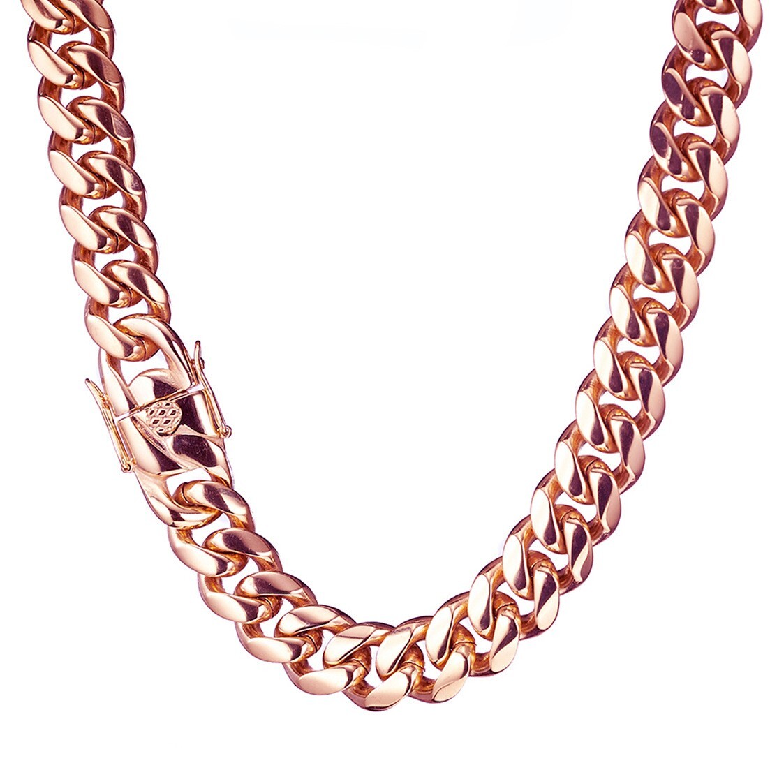 14MM Rose Gold Stainless Steel Miami Hip Hop Cuban Chain Necklace or Bracelet
