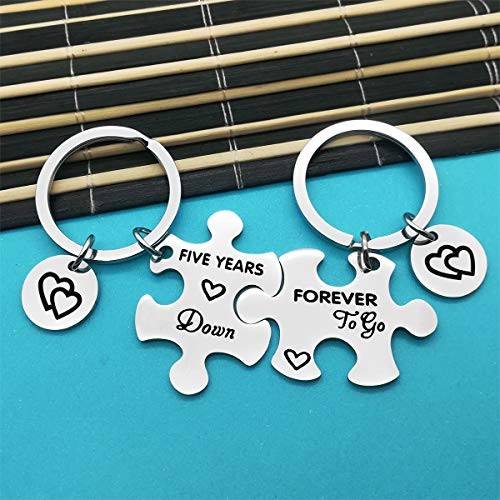 5 Years Anniversary Keychains Set Five Years Down Forever to Go Keyring