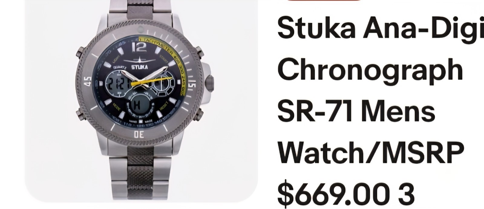 Stuka Ana-Digi Chronograph SR-71 Mens Watch/MSRP $669.00 3 COLORS CLEARANCE SALE