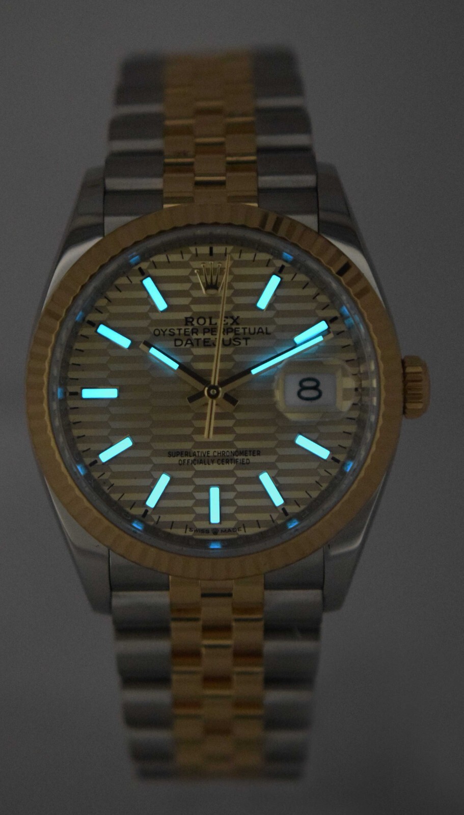 NOS Rolex Datejust 36 Yellow Gold/Steel Golden Fluted Motif Watch B/P ’24 126233